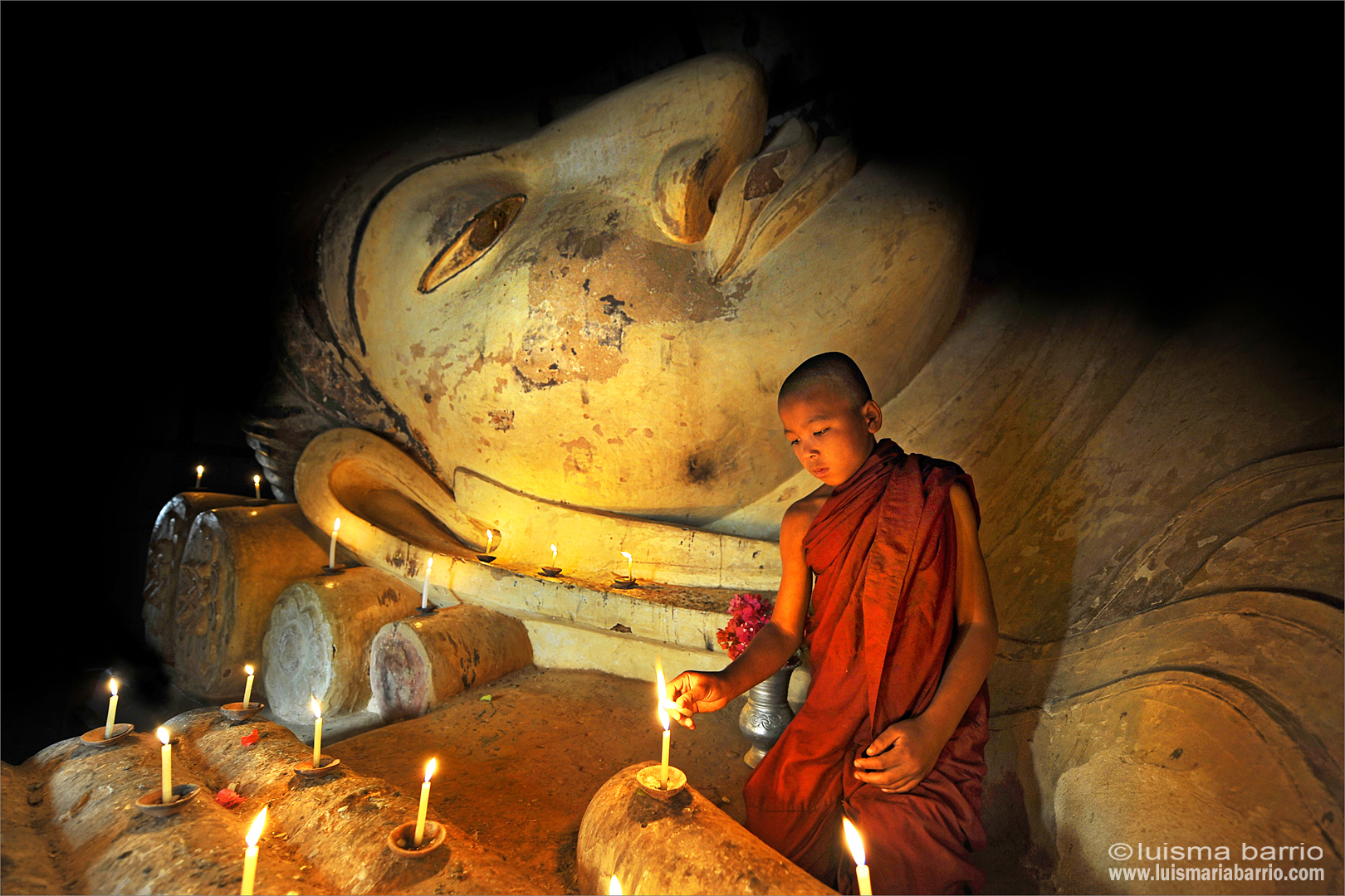 monk big buddha burma myanmar